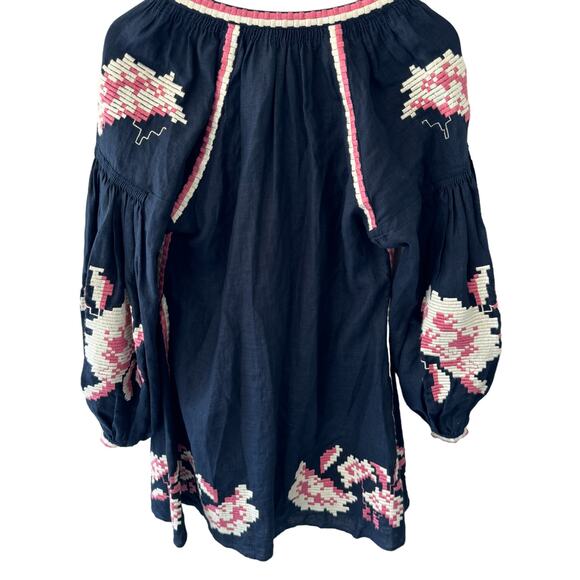 March11‎ Embroidered Linen Tassel Mini Dress Navy Blue Floral Size XS - Picture 7 of 11